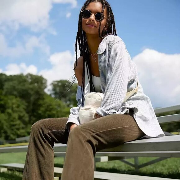 Aerie Groove-On Velour  Olive Flare Pants - Picture 1 of 2